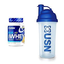 Bundle of USN Blue Lab Whey Protein Powder 908g, Salted Caramel Flavour + USN Protein Shaker, 700 ml