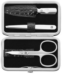 ZWILLING Klassiek Inox Manicure Pedicure 3-Delig Set in Zwart Metalen Frame Lederen Zaak