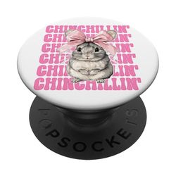 Chinchillin' Funny Chinchilla Pet Girl, fiocco a forma di civetta PopSockets PopGrip Adesivo