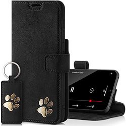 SURAZO Prestige Leather Case for Samsung Galaxy S22 5G - RFID Flip Wallet - 3 Card Slots & Cash Pocket - Secure Magnetic Closure & Kickstand - Real Leather Phone Cover (Black & Paw)