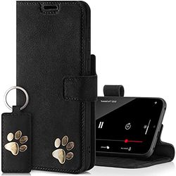 SURAZO Prestige Custodia per Samsung Galaxy S22 5G, in vera pelle con motivo zampa, custodia a portafoglio in pelle scamosciata con funzione di supporto, scomparti per carte di credito e anello