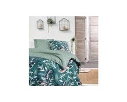 TODAY Sunshine - Parure da letto matrimoniale reversibile, in cotone, motivo: uccelli e vegetali, 240 x 260 cm, colore: verde
