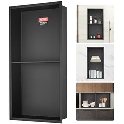 VEVOR Niche Encastrable Salle de Bain 33,02x63,5 cm Niche Douche Murale Double Étagère Acier Inoxydable 304 Scellée Étanche Facile à Nettoyer Moderne pour Stockage de Savon Douche Salle de Bains, Noir