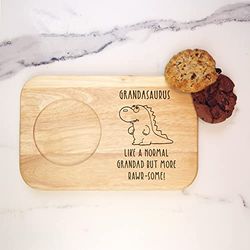 eBuyGB Grandasaurus Tea & Biscuits Board, Wood Dinosaur Coffee Treat Board, Father's Day Gift, Grandad Birthday Gift, Present for Grandfather