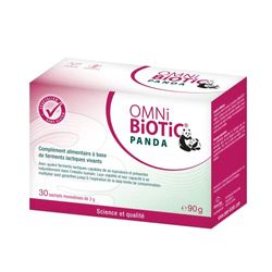 OMNi BiOTiC PANDA - 30 Sachets (90g) - 4 souches bactériennes - 3 milliards d’UFC par dose journalière - En poudre - Végétalien - Pour une utilisation quotidienne - Pour la mère et le nourrisson