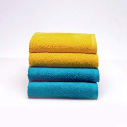 Sancarlos - Lot de 4 Serviettes Ocean Duo de Lavabo, Couleur émeraude et Moutarde, 100% Coton, 550 g/m²