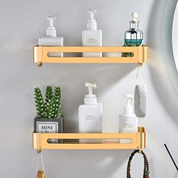 Étagères Salle de Bains sans Perçage,Etagere Panier de Rangement de Douche en Métal Doré Champenois Montage Mural Organiseur pour Shampoing Gel Douche(2 Pièces)