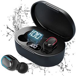 HIWARE Bluetooth-hörlurar in ear trådlösa HiFi stereoljud, IPX7, trådlösa, USB Quick Charge 24 timmar, sporthörlurar för resor, E7S-svart