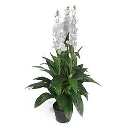 Leaf Planta artificial de orquídea de Cymbidium de folha de 100 cm, design de vaso, cor branca