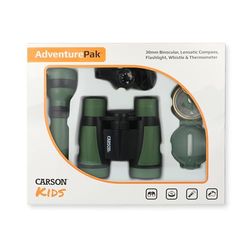 Carson AdventurePak – dziecięca lornetka polowa 30mm, busola, latarka i gwizdek sygnałowy z wbudowanym termometrem (HU-401), Zielona