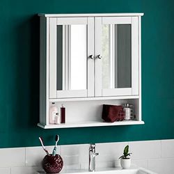 Bath Vida Priano Armadietto da Bagno a Doppia Anta, con Montaggio a Parete, in Legno, Colore: Bianco, H 58 x L 56 x P 13 cm Circa