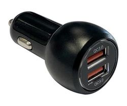Alimentatore automatico 2XUSB con ricarica rapida QC 3.0, compatibile con veicoli da 12 V/24 V. Ideale per caricare più dispositivi in modo efficiente e sicuro.