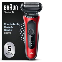 Braun Series 6 Electric Shaver For Men, Cordless Foil Razor with SensoFlex, Wet & Dry, Rechargeable, 60-R1000s, Red