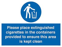 Please place extinguished cigarettes in the containers provided to ensure this area is kept clean...