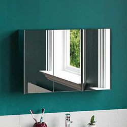 Bath Vida Tiano - Armadietto da Bagno con Triplo Specchio, Montaggio a Parete, in Acciaio Inox, Stile Moderno