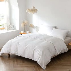 Kono Parure de lit en Polycoton avec Fermeture éclair et Liens de Coin Doux de qualité hôtelière avec 2 taies d'oreiller (Blanc, lit Simple (135 x 200 cm)