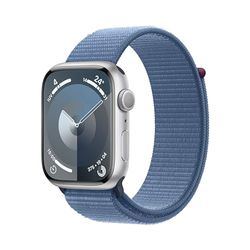 Apple Watch Series 9 GPS 45mm Smartwatch con cassa in alluminio color argento e Sport Loop blu inverno. Fitness tracker, app Livelli O₂, display Retina always-on, resistente all’acqua