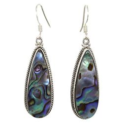 Orecchini pendenti in argento sterling fine per donna Orecchini pendenti conchiglia in abalone Orecchini pendenti in argento sterling con castone Orecchini pendenti fatti a mano con pietre preziose