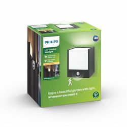 Philips myGarden Macaw, aplique LED com sensor de movimento, iluminação LED para exterior LED, 3 W, luz branca quente, IP44, cor preta