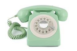 GPO 746 Téléphone fixe rétro de style années 1970 à cadran rotatif - Cordon extansible, sonnerie authentique - Vert