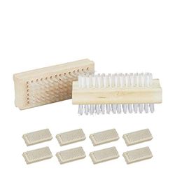 Relaxdays Nagelborste i trä, uppsättning med 10, dubbelsidig, plastborste, badrum, H x B x D: 4 x 9 x 3,5 cm, naturligt, trä, paket med 10