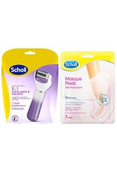Scholl Routine Pieds Doux : Râpe Pieds électrique Rouleau Exfoliant et Lissant et Masque Pieds Très Hydratant Huile de Noix de Coco