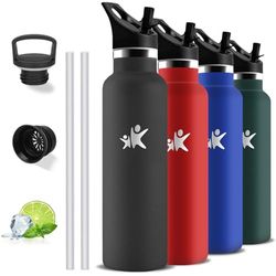 Borraccia Termica, Borraccia 1 litro, Senza BPA, Borracia con Cannuccia, Senza Perdite, Bottiglia Termica, Borracce Termiche, Isolato Sottovuoto, Borracce per Sport, Campeggio, Yoga, Palestra