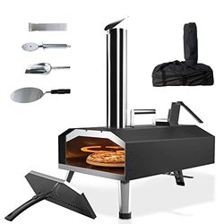 Horno de Pizza 12 Pulgadas: KitchenBoss Horno Leña de Pizza para Exteriores Temperatura Máxima 500 ℃ Horno Leña de Pizza Portátil para Camping Jardín Parque al Aire Libre Combustible Madera Carbón