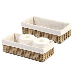 HOSROOME Badkamerrieten manden voor het organiseren van toiletpapiermand, opbergmand voor toilet, tanktop, decoratieve mand voor kast, slaapkamer, badkamer, entree, kantoor (set van 2, beige)