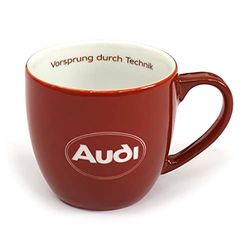 Audi A8-8053 - Tazza in porcellana con scritta in lingua tedesca, con logo ovale, colore: Rosso
