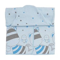 Ti TIN geborduurde babybadjas met capuchon en motief, zacht en absorberend, badstof, babyhanddoek met capuchon, 100% katoen, eenkleurig, 100x100 cm, blauw