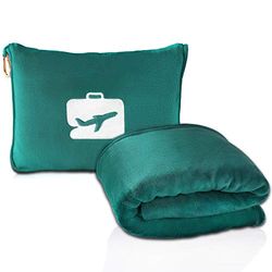 EverSnug Coperta da viaggio e cuscino, coperta 2 in 1, morbida e di alta qualità, con federa morbida, cintura per bagaglio a mano e clip per zaino (verde acqua)