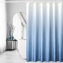 Gibelle Rideau de Douche Bleu pour Salle de Bain, Tissu gaufré texturé ombré avec Crochets, imperméable, Lavable en Machine, 183 x 183 cm