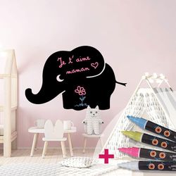 Ambiance Sticker Leisteen schoolbord – zelfklevende muurstickers – baby olifant – H45 x L70 cm + 4 vloeibare krijtjes