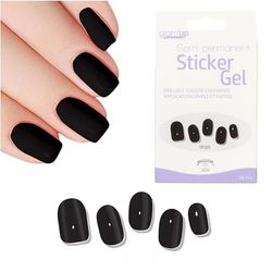 Glam'Up Paris - Sticker Gel Semi-Permanent - Vernis Gel Adhésif - Qualité Professionnelle - Longue Tenue jusqu’à 3 Semaines - Autocollants Facile à Utiliser - 16 pièces - Strip Nail - Noir