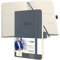 SIGEL C2537 Conceptum Weekly Planner 2025, Approx. A6, Dark Grey, softcover, 2 Pages = 1 Week, 176 Pages