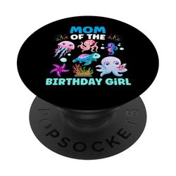 Mamá UnderSea Fiesta De Cumpleaños Océano Chica Y Animales PopSockets PopGrip Adhesivo