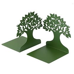 Baroni Home Boekensteunen, boekensteunen voor plank, boekensteunen voor kantoor, school, slaapkamer, woonkamer, motief boom, groen, afmetingen 15 x 6 x 16 cm (2 stuks)