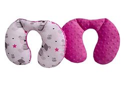 Medi Partners nackkudde barn nackhörn bil flygplan baby – 100% bomull/minky nackstöd nackstöd barnstol bilstol nackrulle kudde (nallebjörn med mörkrosa minky)