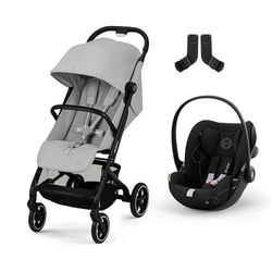 CYBEX Gold Sillita de paseo Beezy con sistema de arnés One-Pull, Desde el nacimiento hasta 4 años aprox (máx. 22 kg), Fog Grey, incluido Beezy Adapter y CYBEX Cloud G i-Size, Moon Black