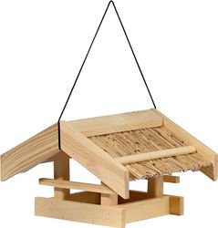dobar® Mangeoire à Oiseaux Classique Torshavn avec Toit en Roseau | Mangeoire à Oiseaux à Suspendre | Station d'alimentation en Bois | Mangeoire pour Oiseaux Sauvages | 30 x 28 x 20 cm | Pin