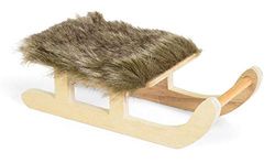 Riffelmacher 70859 – dekorativ släde med päls, 1 st, storlek 20 x 9 cm, trä, natur, brun, dekoration för jul och advent, tomtefyllnad, gåva, snö, bord, stickad, träslits, vinter