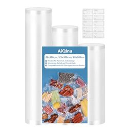 AiQInu Sacchetti per Sottovuoto Alimenti, 3 Rotoli Buste Sottovuoto Alimenti, Sacchetti Sottovuoto per Alimenti per Conservazione Alimenti E Cottura Sous Vide, Senza Bpa (28/25/20x300cm)