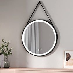 EMKE Miroir de Salle de Bain avec éclairage, Miroir de Salle de Bain LED Rond ф70cm avec Interrupteur Tactile + 3 Types de Feux Blanc Chaud/Blanc Froid/Neutre Cadre Noir