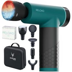 Antelope by Beurer AMG 194 RELOAD Pistola per Massaggio Muscolare con Funzione Caldo e Freddo, Massaggiatore Trigger Points, 5 Testine, 5 Livelli di Intensità fino a 3000 RPM, Senza Fili, con Custodia