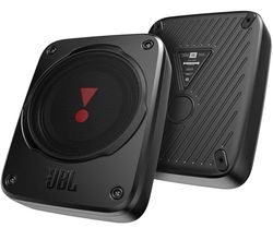 JBL BassPro Lite: Subwoofer Attivo Auto Ultra-Compatto con Amplificatore Integrato da 100 watt, Subwoofer Auto Amplificato sottosedile, Cabinet in Alluminio, Facile installazione e compatibilità