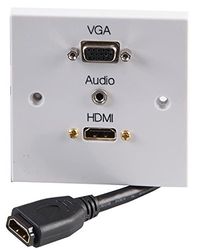 Pro Signal PELR0091 1-Gang AV Wallplate with 1x HDMI (120mm Lead), VGA & 3.5mm Stereo Jack Female to Female Connectors