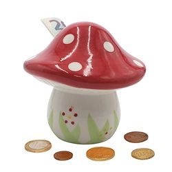 Dekohelden24 Keramische spaarpot als paddenstoel, vliegenzwam, spaar-paddenstoel, spaarbox, H/Ø: ca. 12 x 12 cm