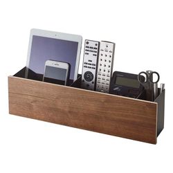 YAMAZAKI 5168 RIN Organiser Box, black, Steel/Plywood, Minimalist, 45 x 9.5 x 12 cm