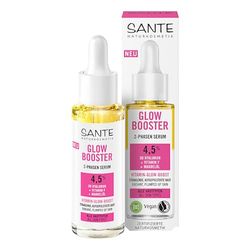 Sérum Sante Naturkosmetik Glow Booster 2 phases à l'acide hyaluronique 3D, vitamine F et huile d'amande, sérum nourrissant pour le visage pour une peau éclatante, fraîche et éclatante, éclat naturel,